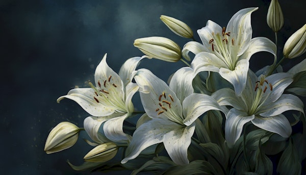 moody white night lilies