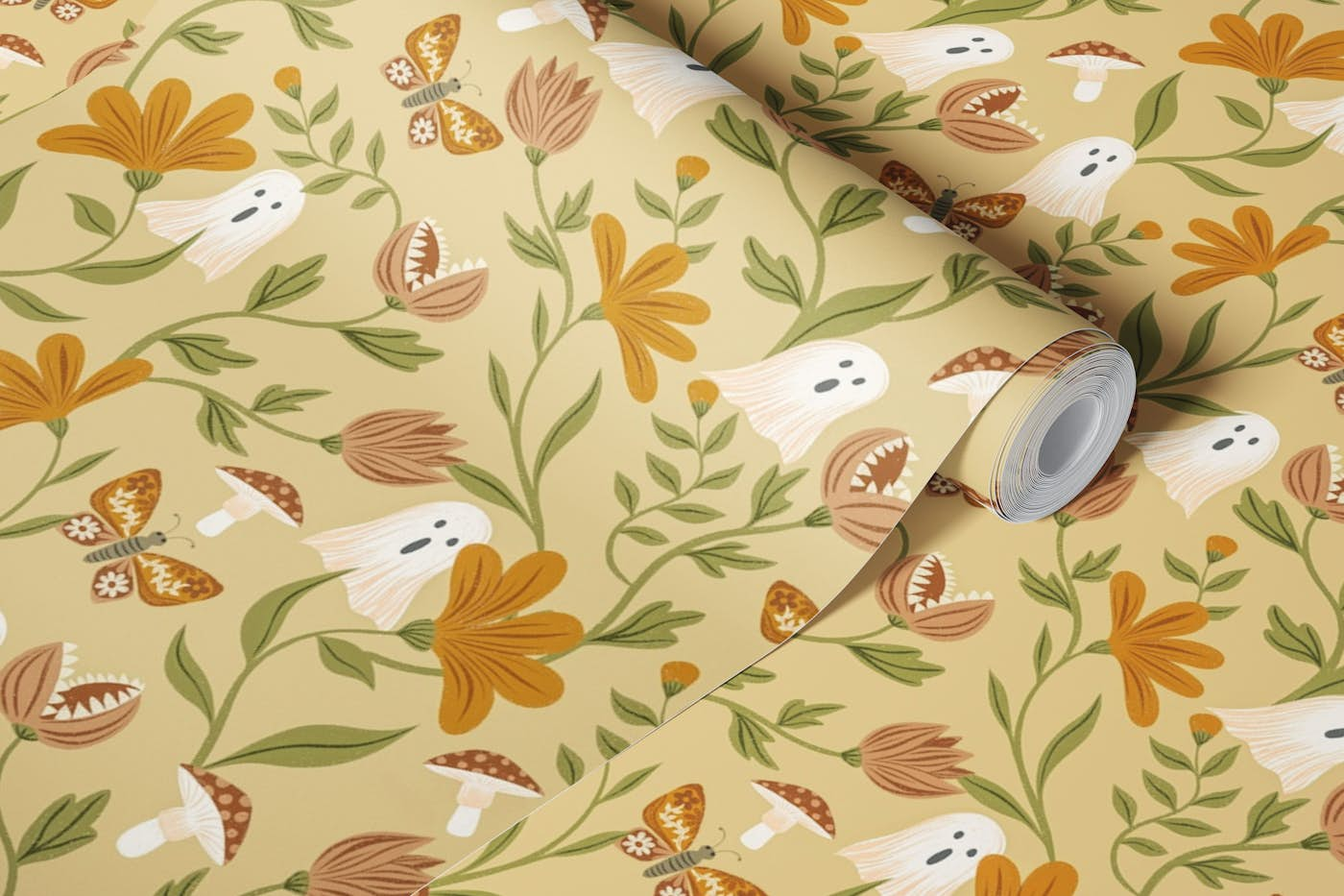 Cottagecore Floral Halloween Muted Colors wallpaper roll