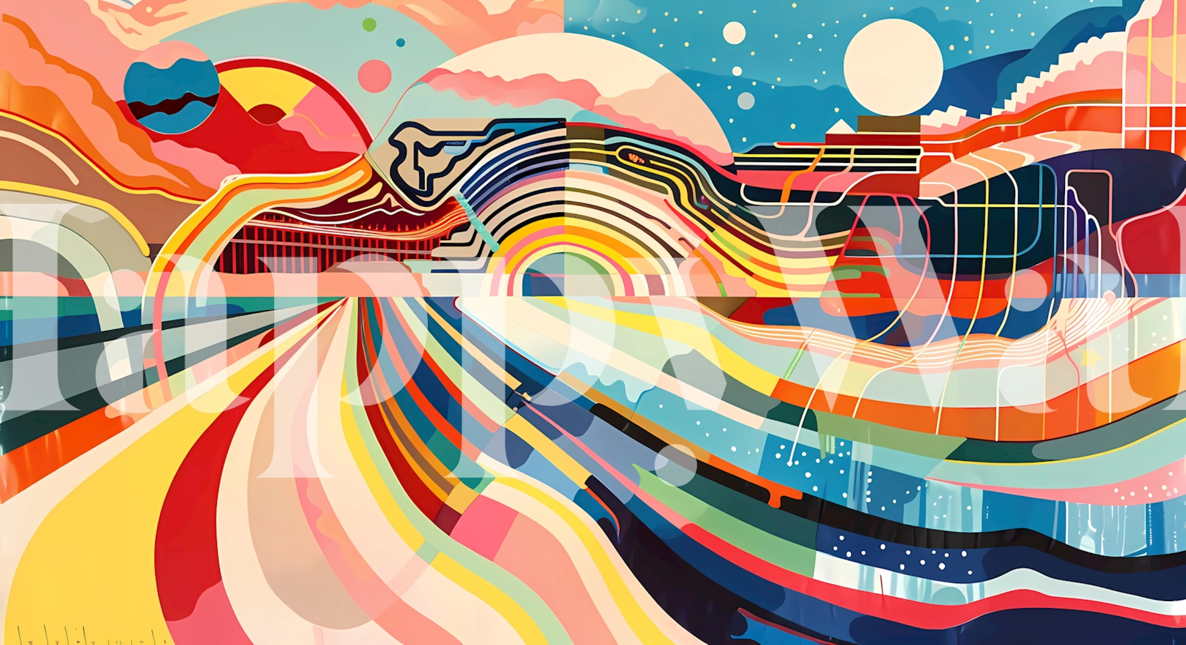 Colorful abstract rainbow design with bold stripes wallpaper