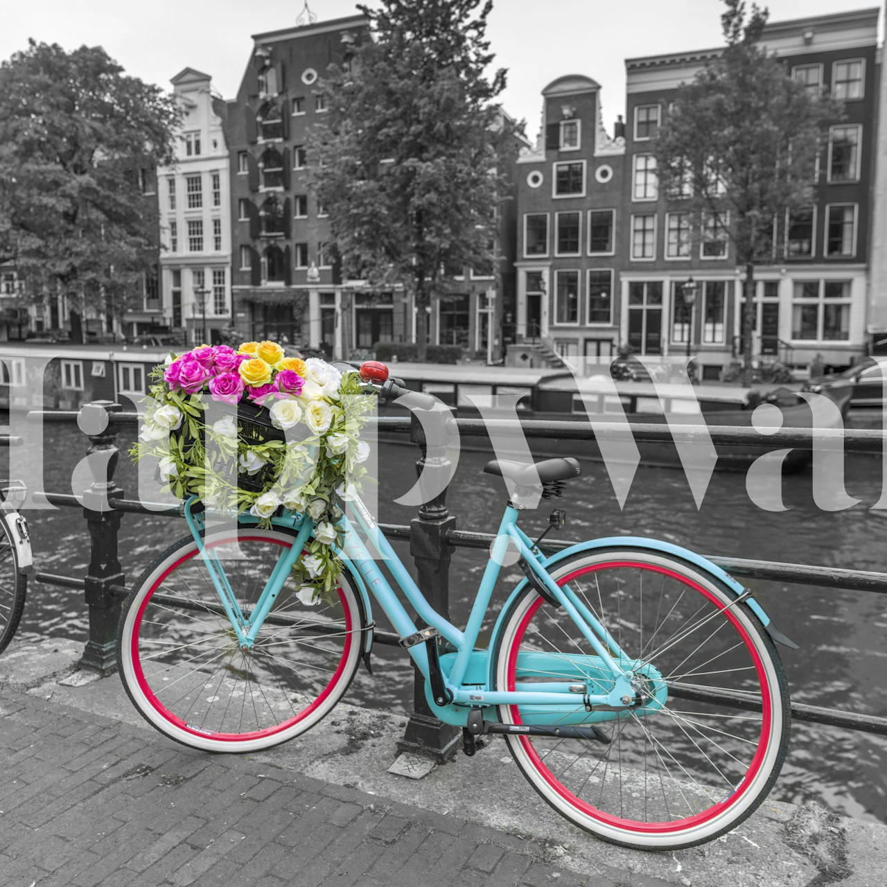Papel de parede Amsterdam Affair com uma bicicleta e flores