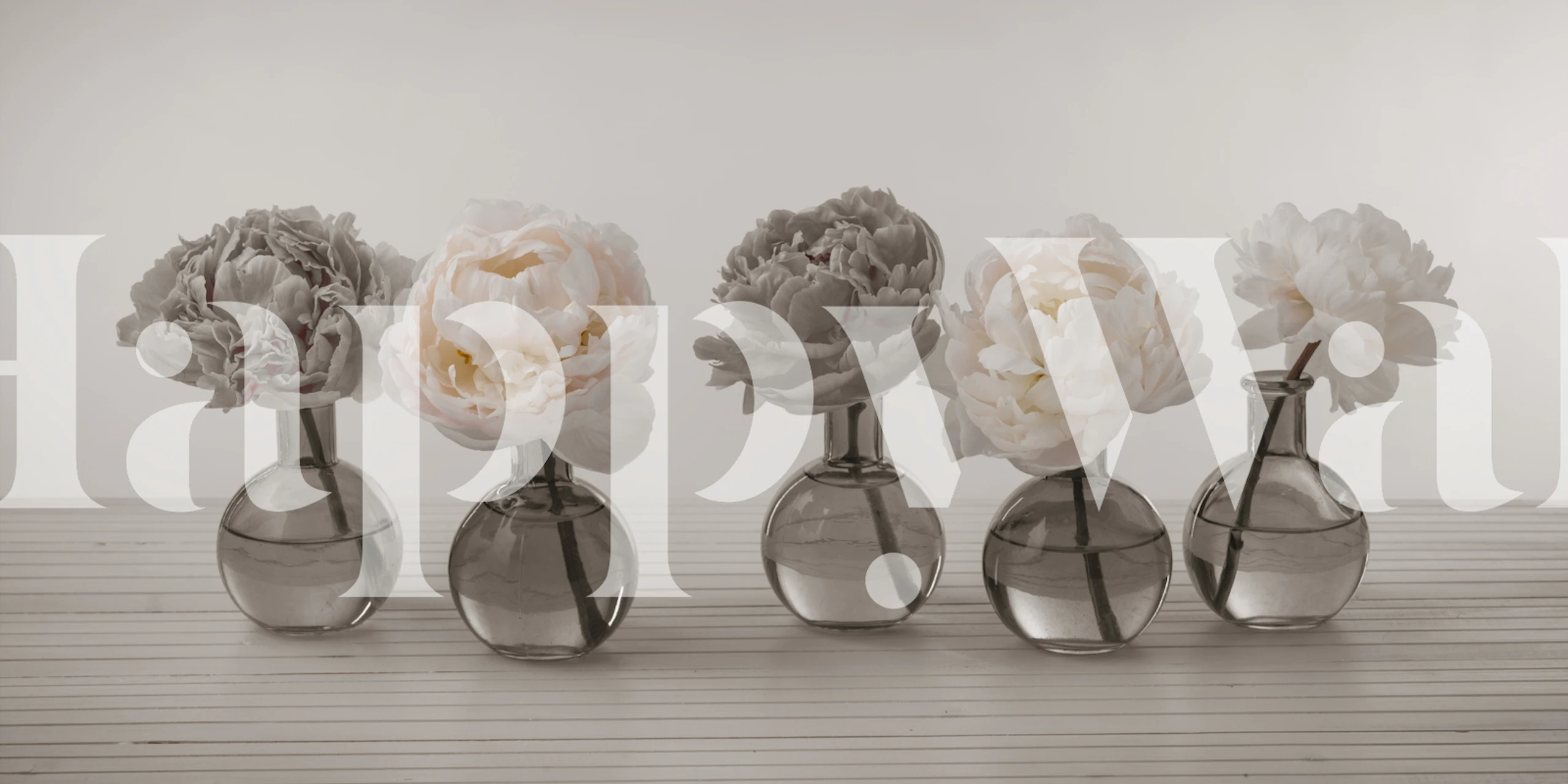Floral peony wallpaper featuring soft neutral hues in textured vases.