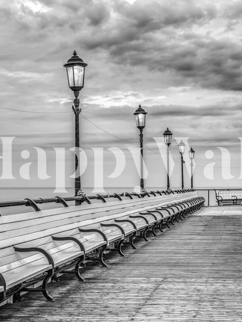 Black and white jetty wallpaper in a room