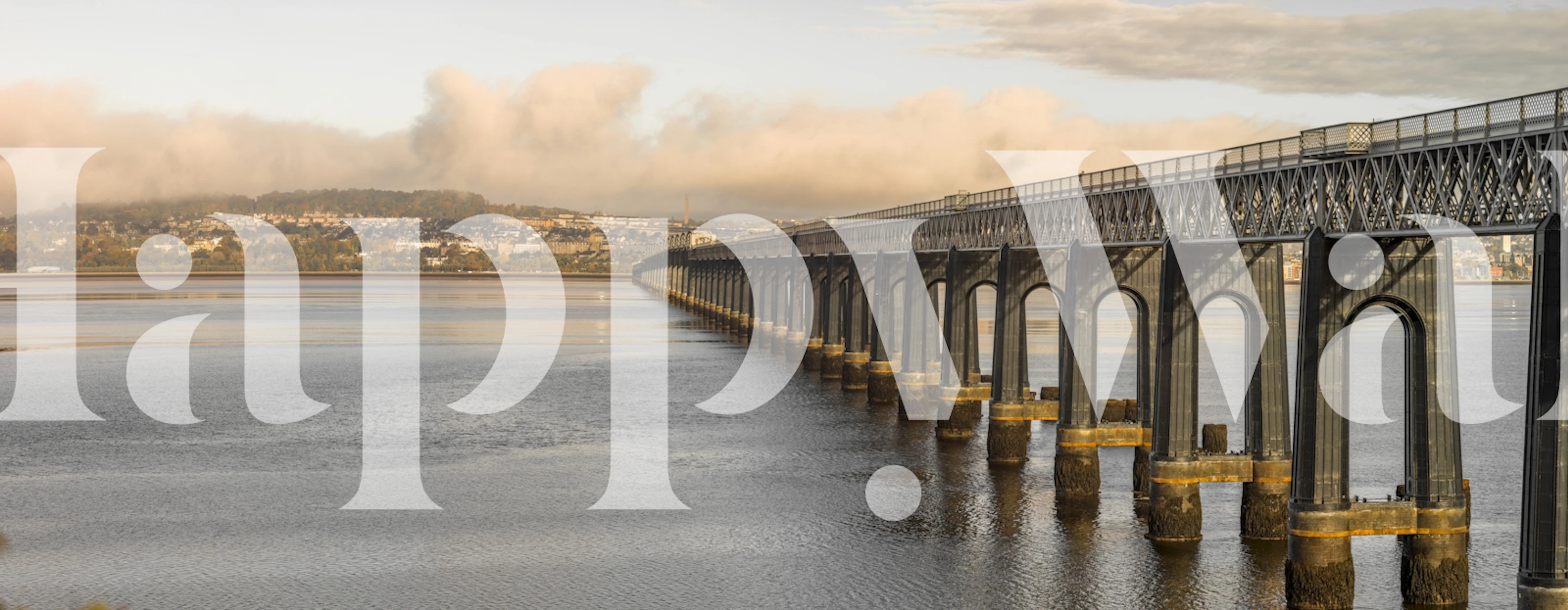 Geometric bridge structure over water in black and white wallpaper