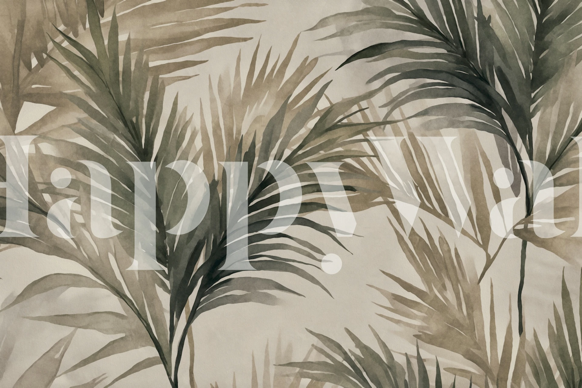 Tropical palm fronds wallpaper in a room