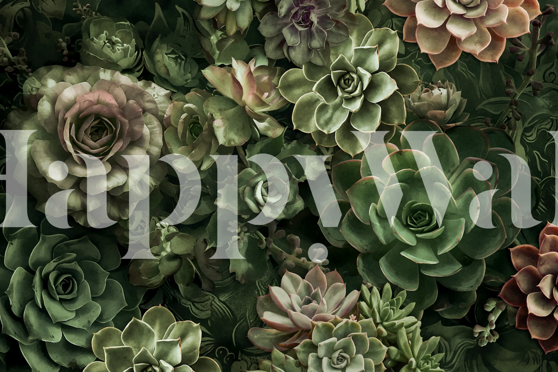 Green succulent flowers wallpaper i et rum