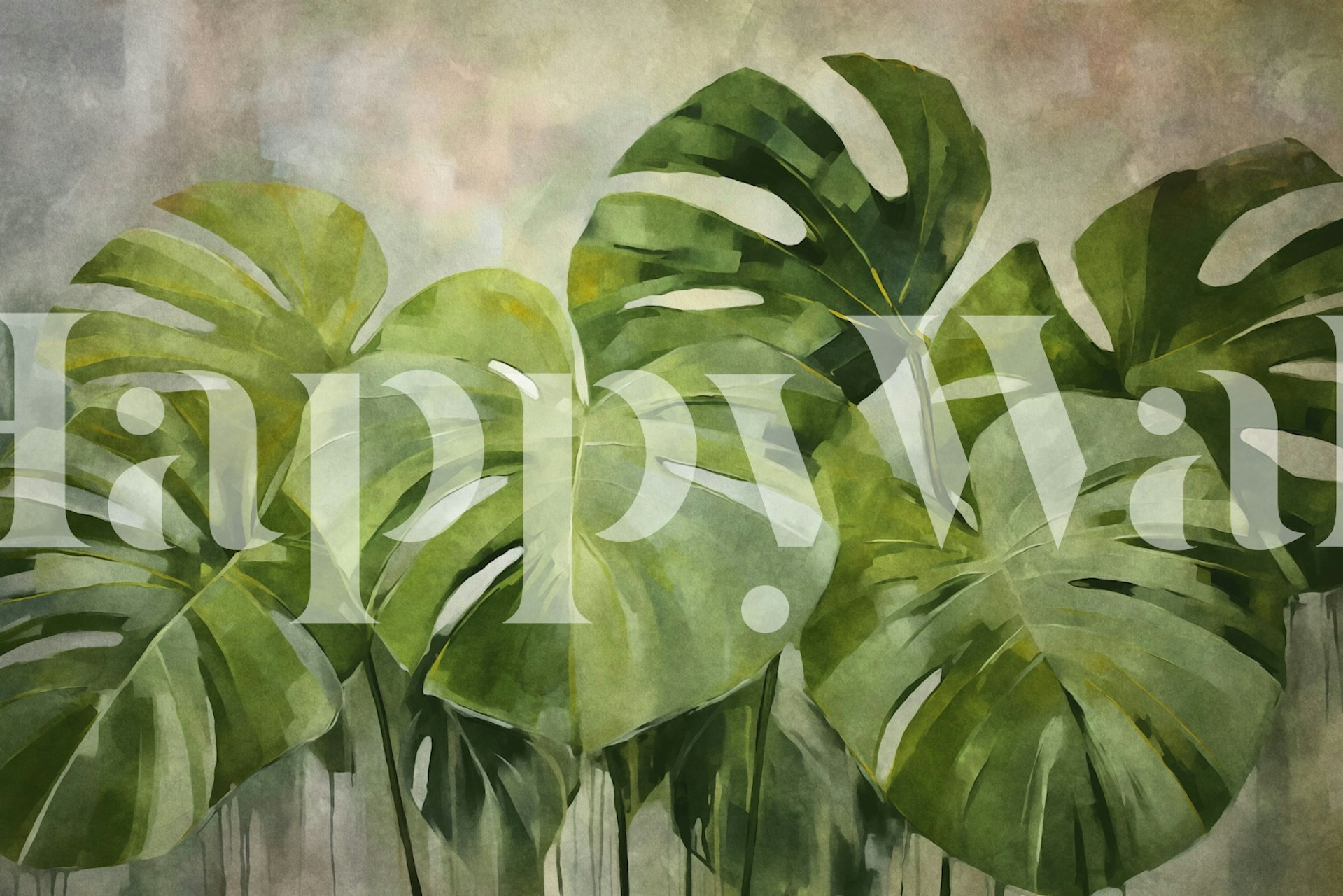 Lush Green Monstera carta da parati in una stanza