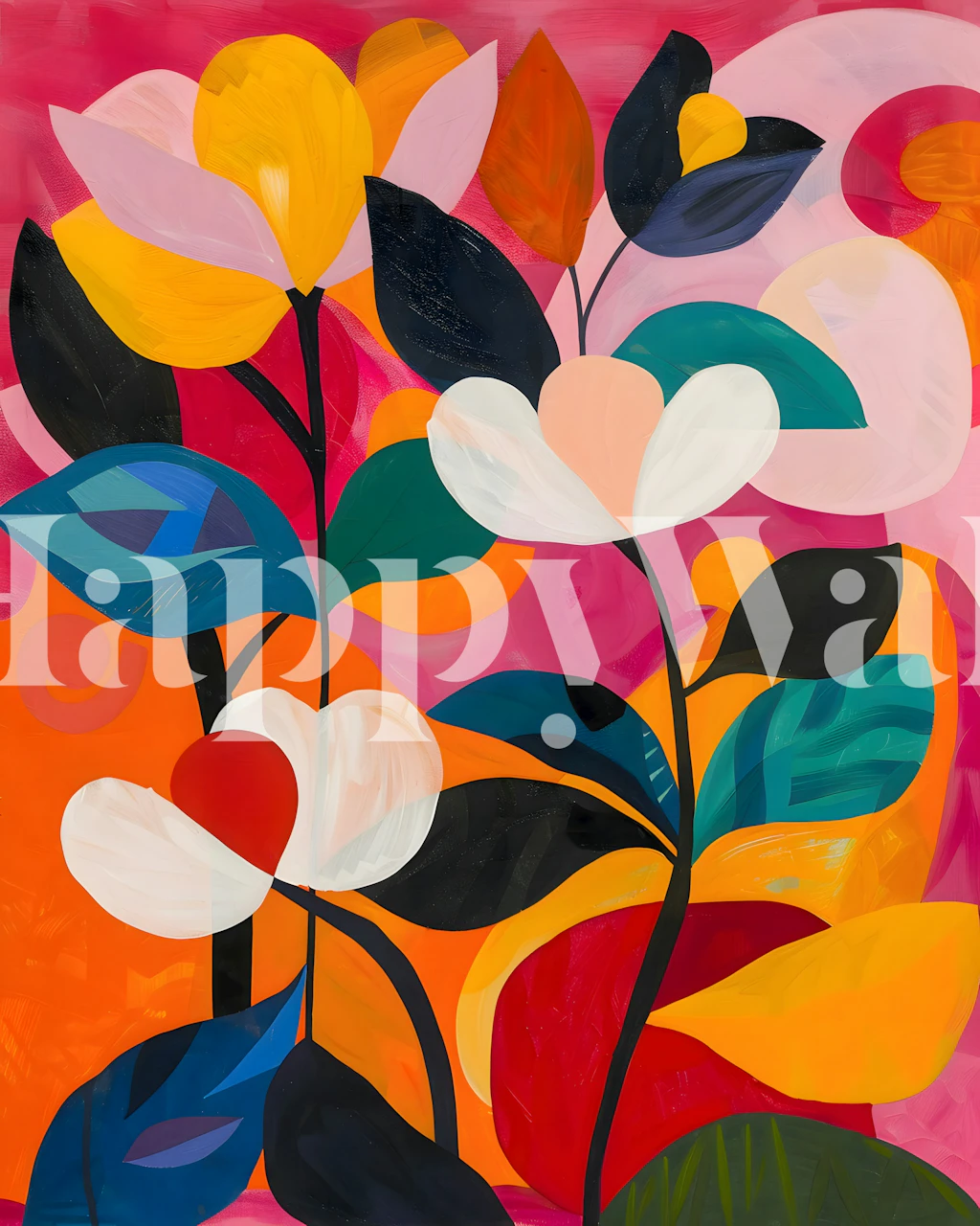 Vibrant floral wallpaper in a room