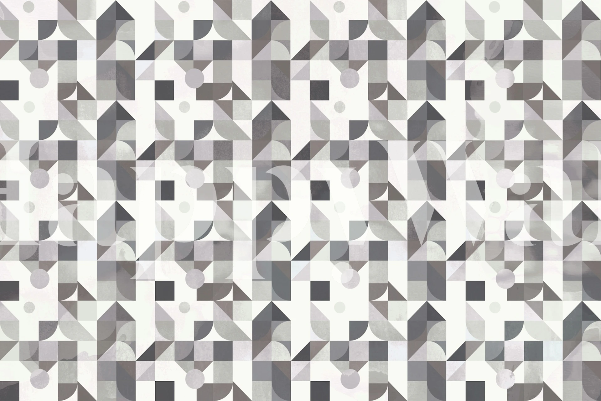 Geometric Bauhaus shapes wallpaper in a room