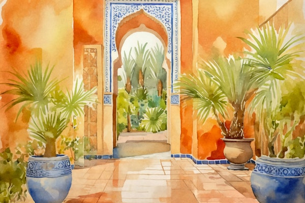 Mediterranean Patio Watercolor