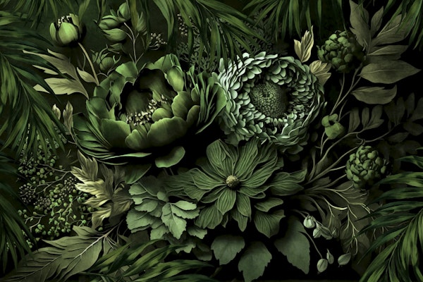 Moody Baroque Jungle Flowers Lush Green