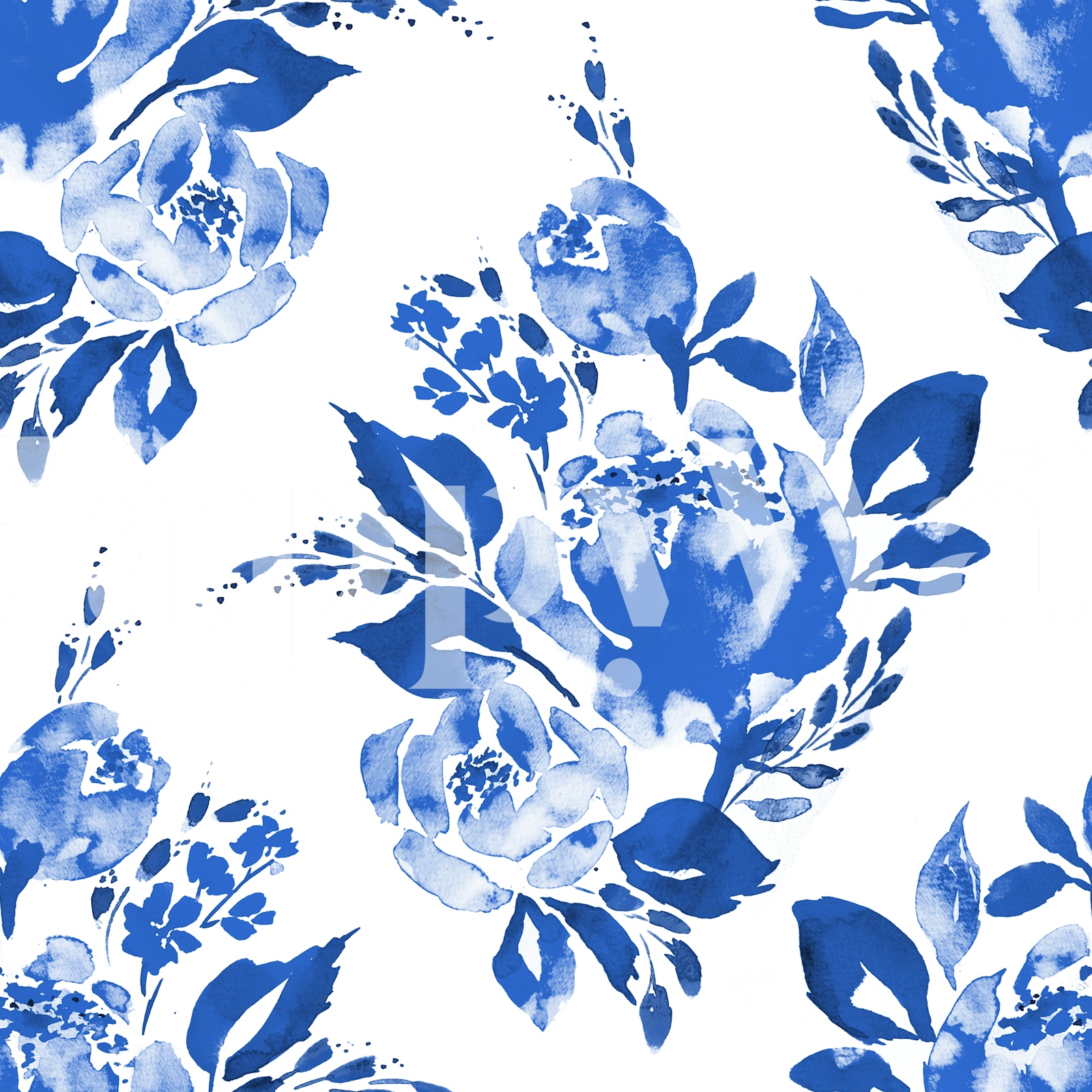 blue white watercolor flowers wallpaper | Happywall