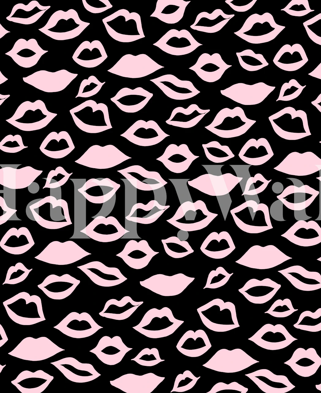 Pattern of pink lips on black background wallpaper