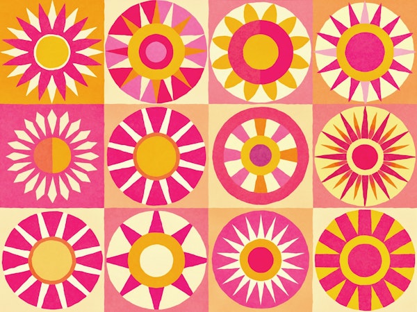 Stylized Sun And Circle Tiles Pink Orange