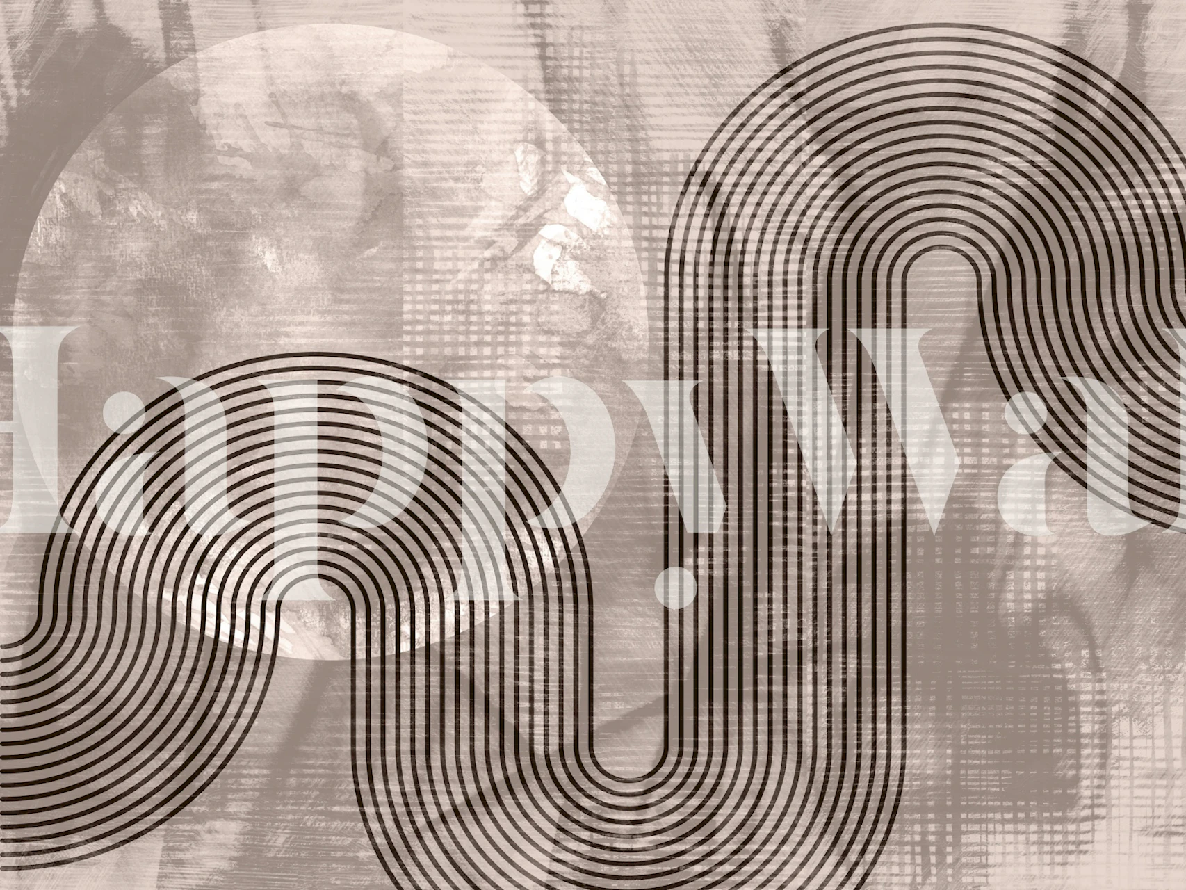 Curved black lines on beige and brown textured wallpaper