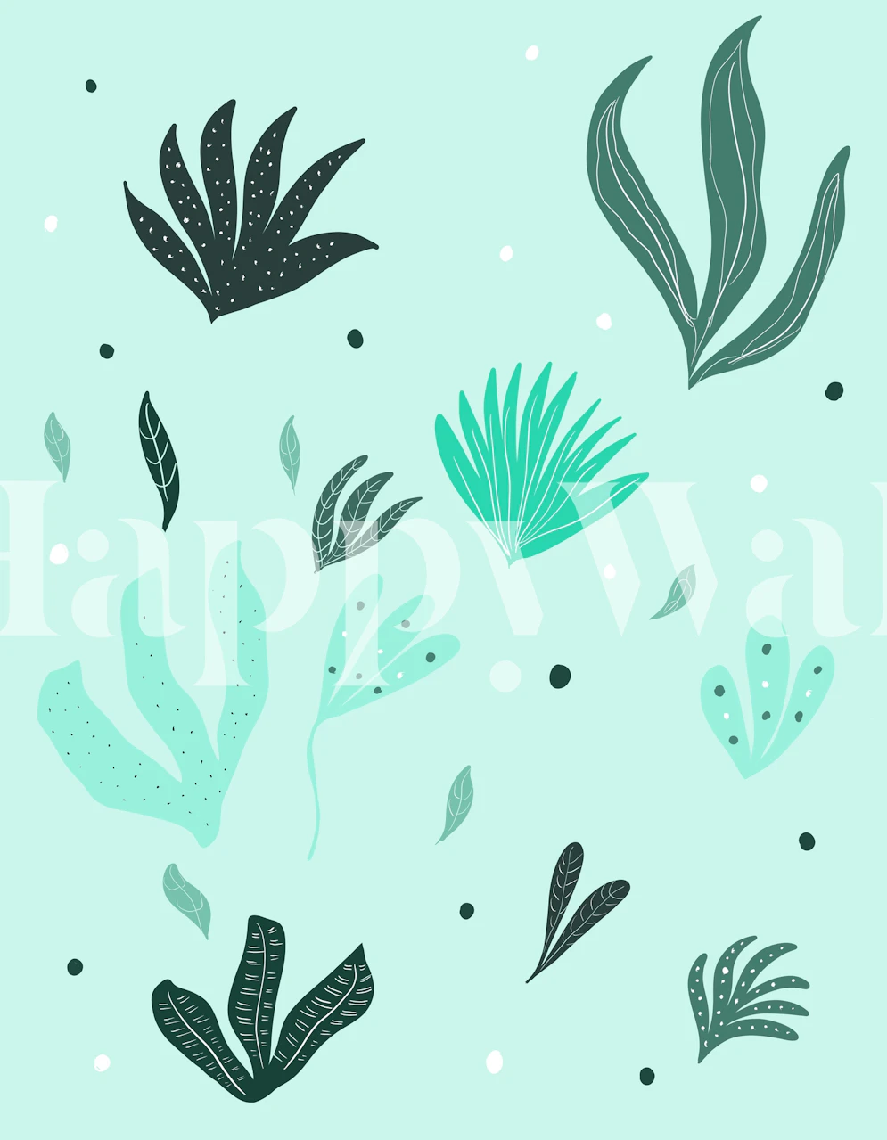 Underwater Leaves Jungle tapet i et rum