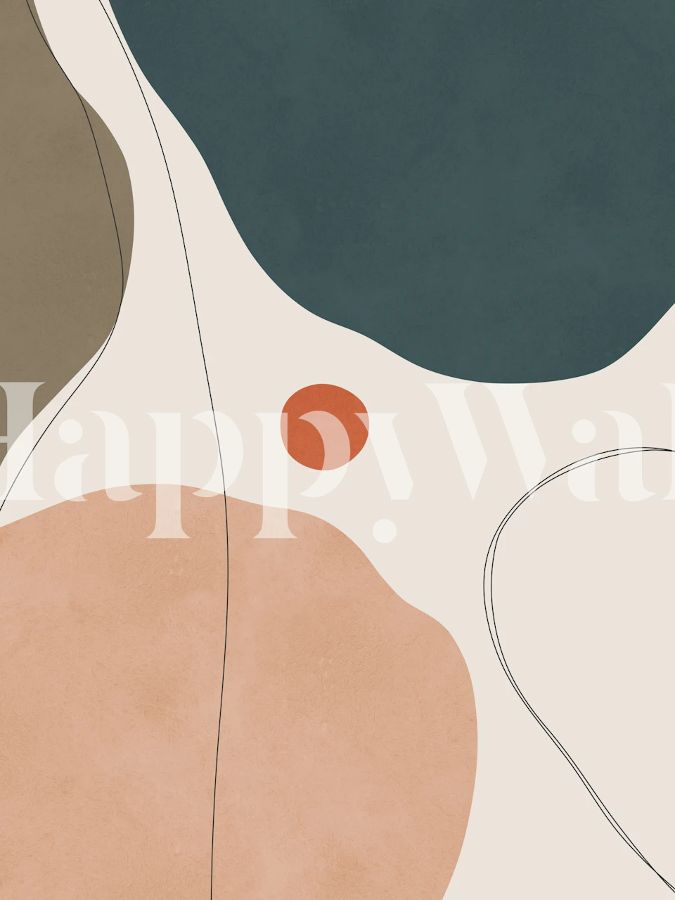 Abstract curved shapes in earthy tones: green, beige, and terracotta wallpaper