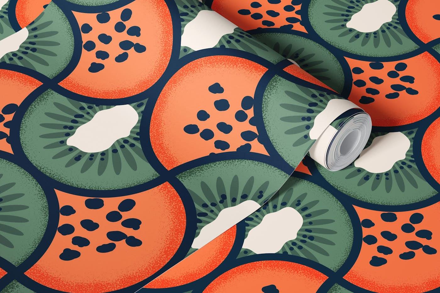 Art Deco Papaya and Kiwi wallpaper roll