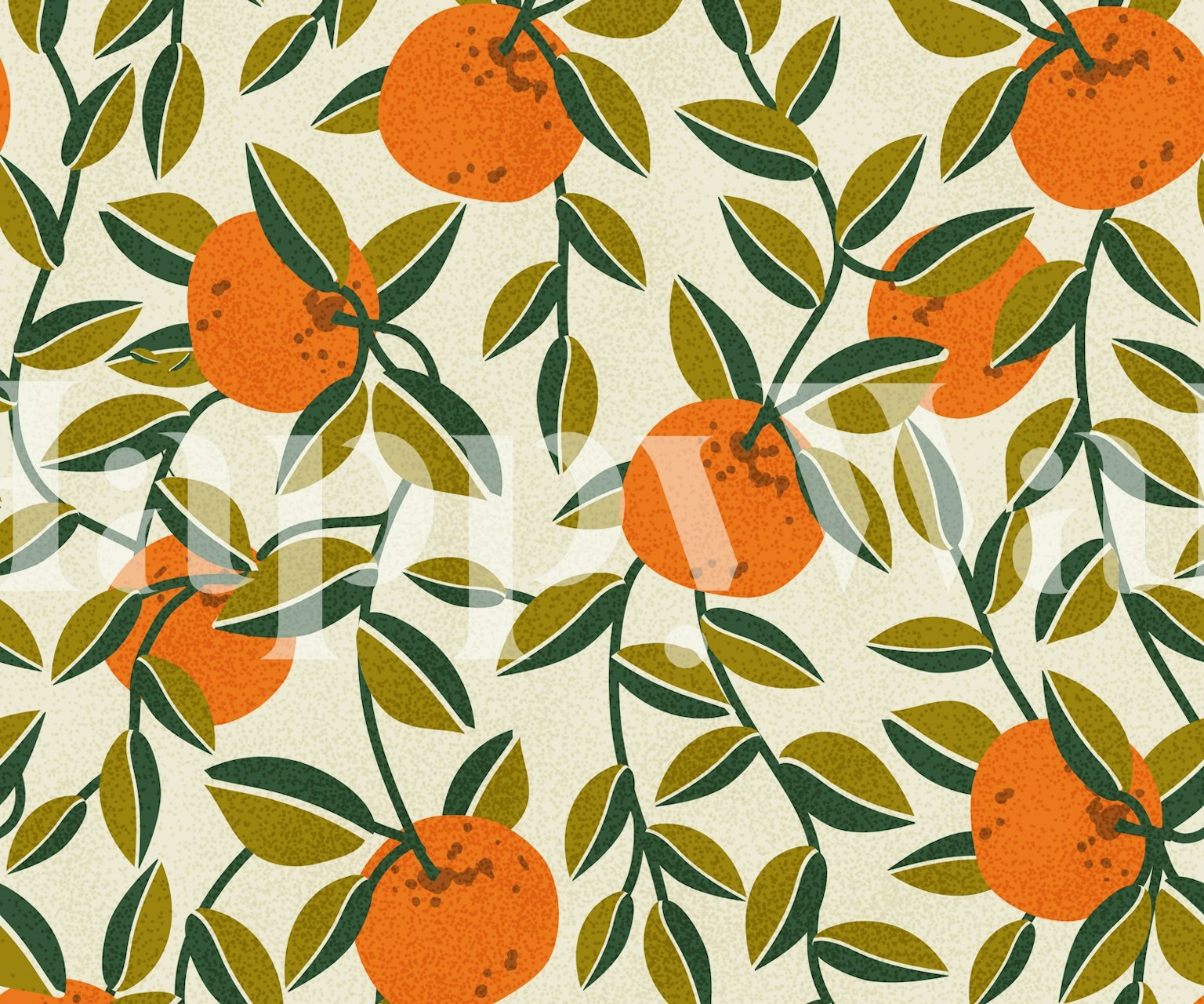 Orange orchard pattern with vibrant oranges and green leaves wallpaper