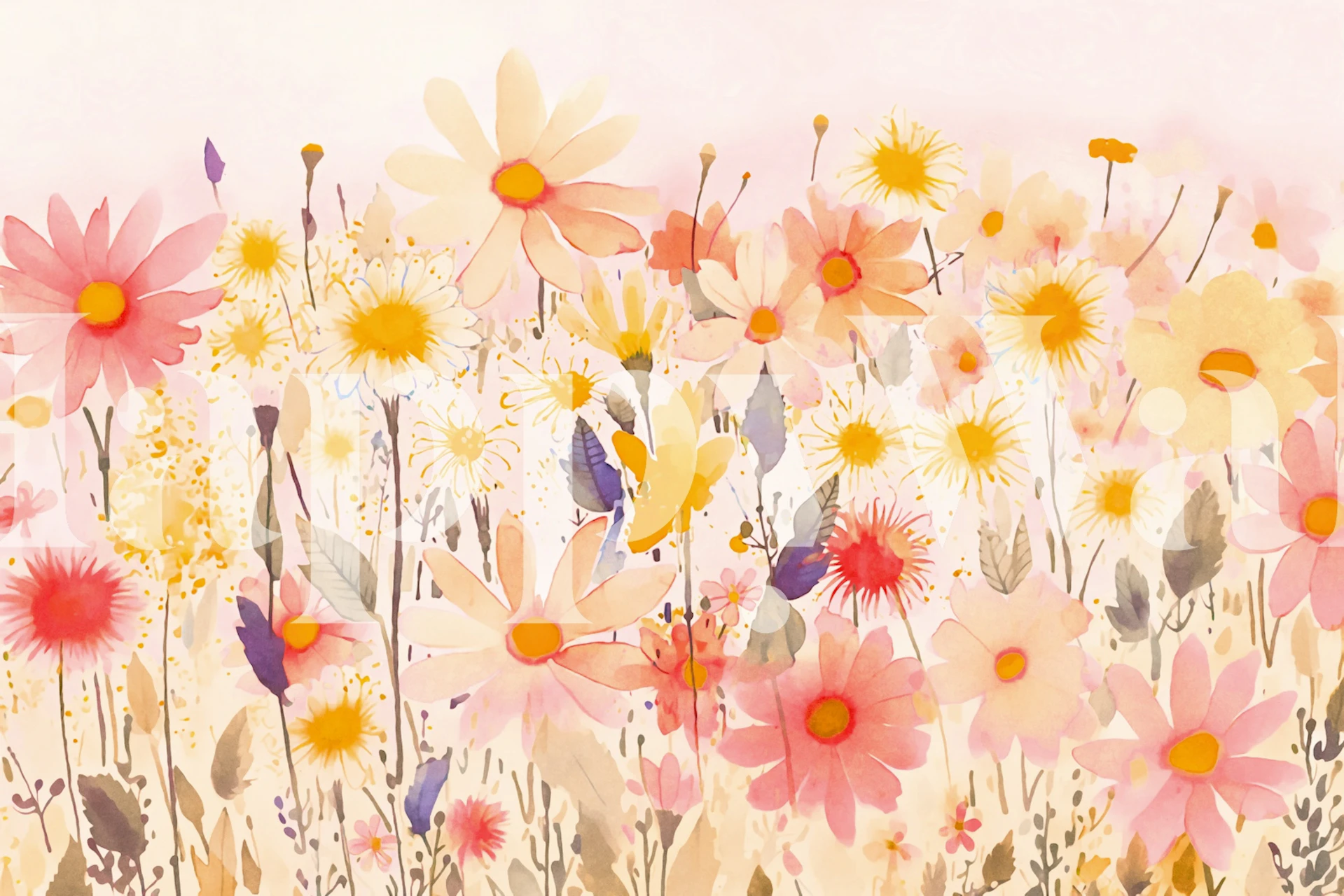 Whimsical wildflowers wallpaper in a room