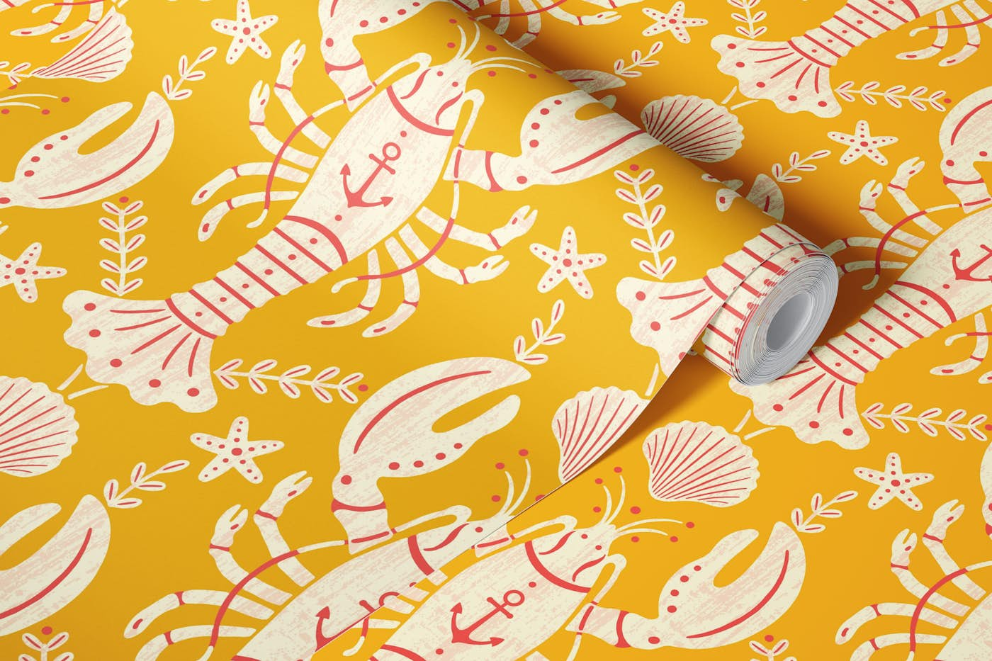 Yellow Lobster with Anchor - Large wallpaper roll