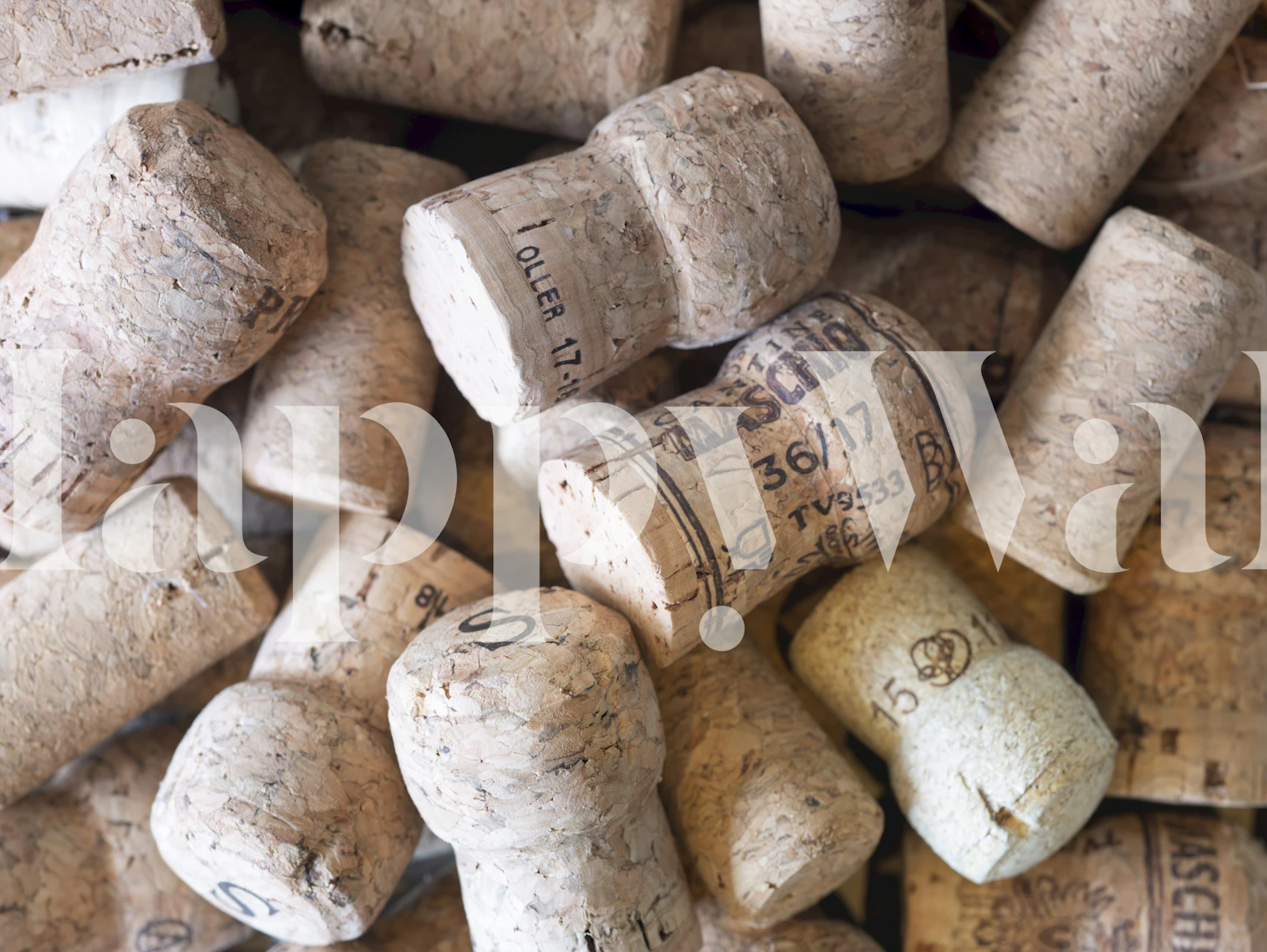 Realistic cork stoppers in various shades and sizes wallpaper