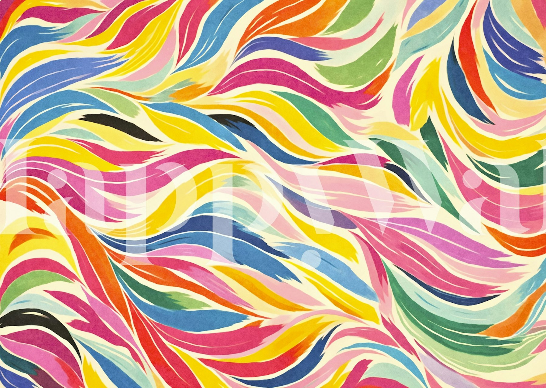 Multicolor wavy abstract wallpaper in a room