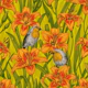 Robins and lilly flowers,orange and green 2