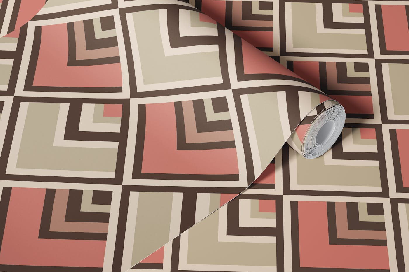 Retro diamond graphic rosewood beige wallpaper roll