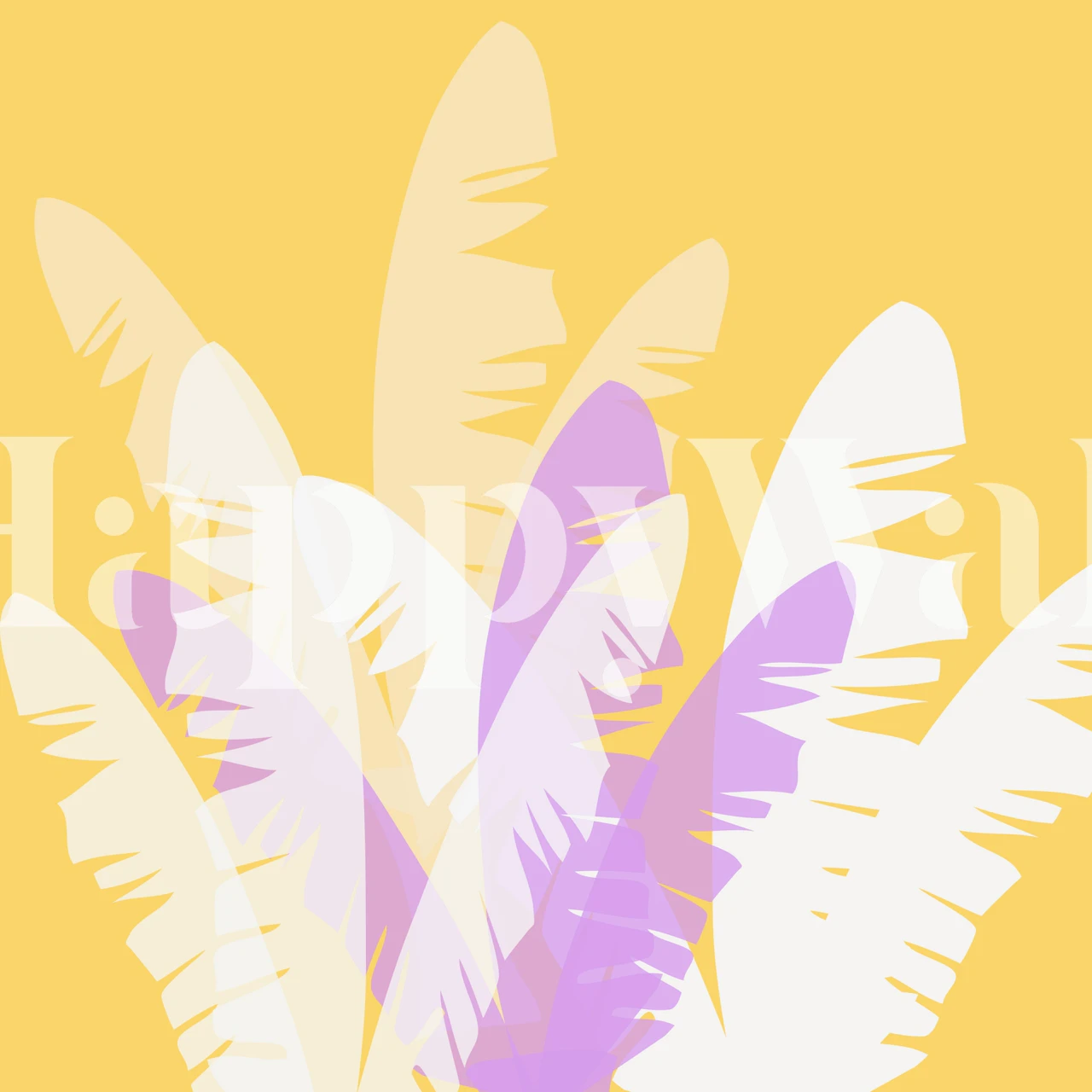 Exotic Leaves on Yellow wall mural with white and purple tropical foliage