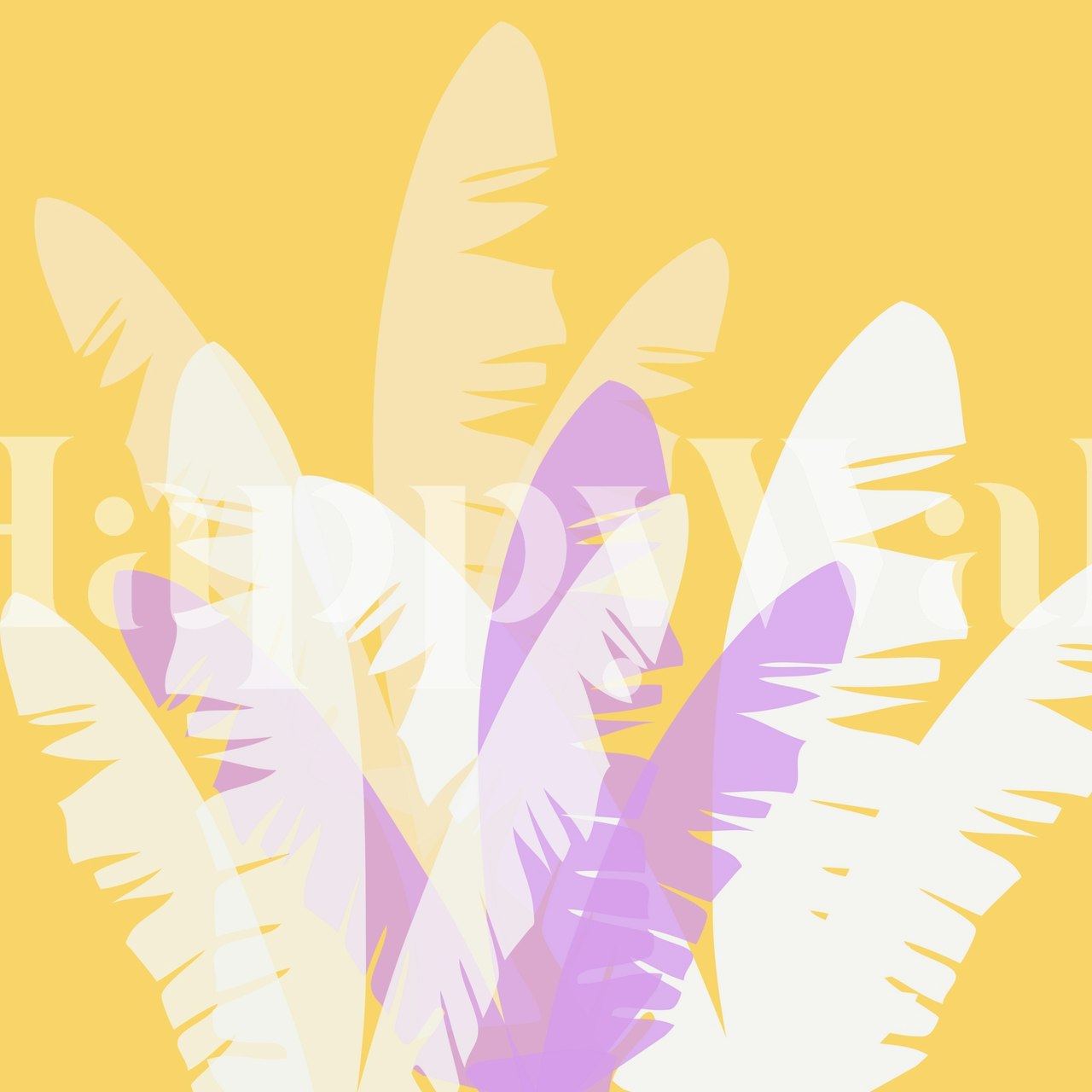 Exotic Leaves on Yellow wall mural with white and purple tropical foliage