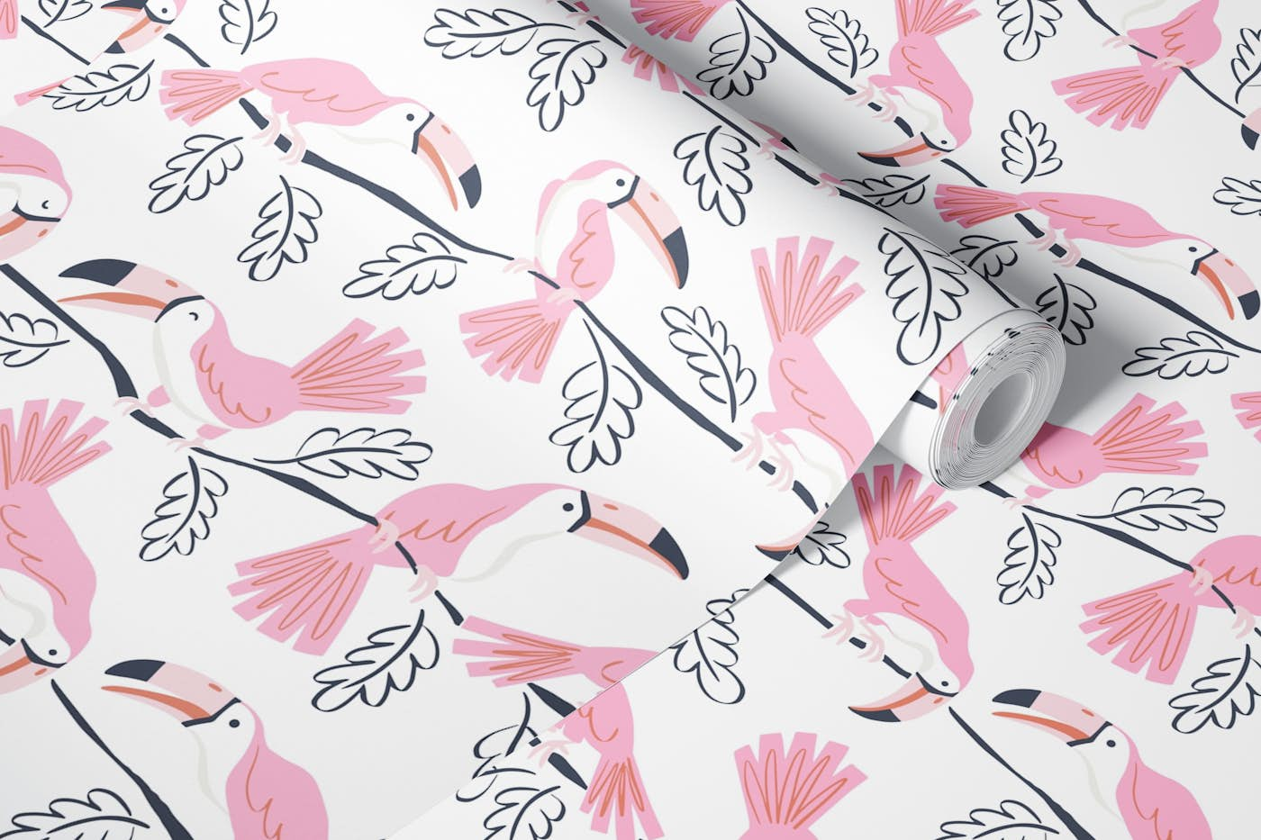 Toucan stripe - pink wallpaper roll