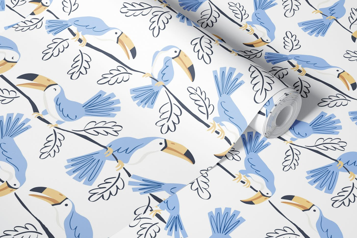 Toucan stripe - blue wallpaper roll