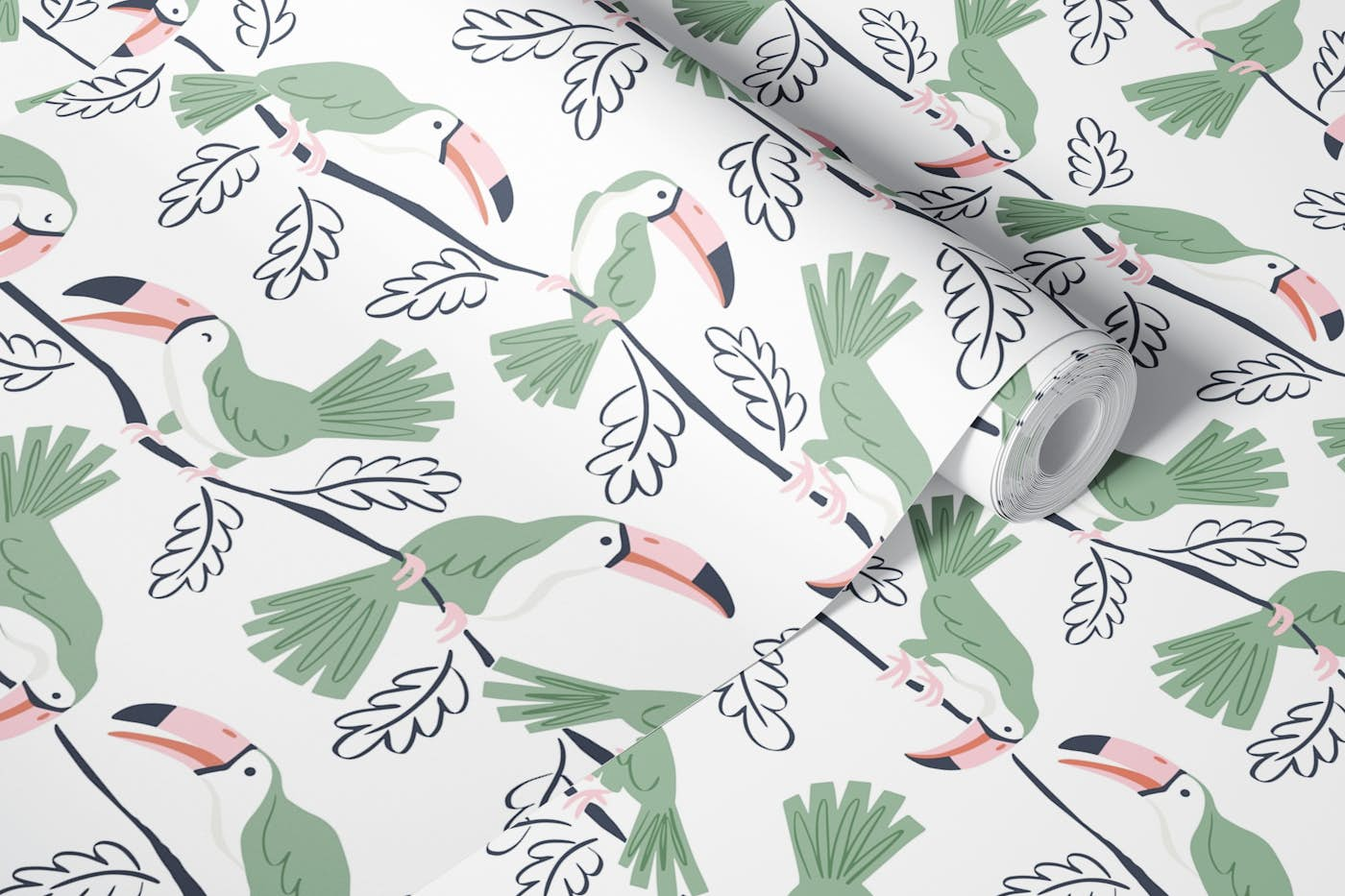 Toucan stripe - green wallpaper roll