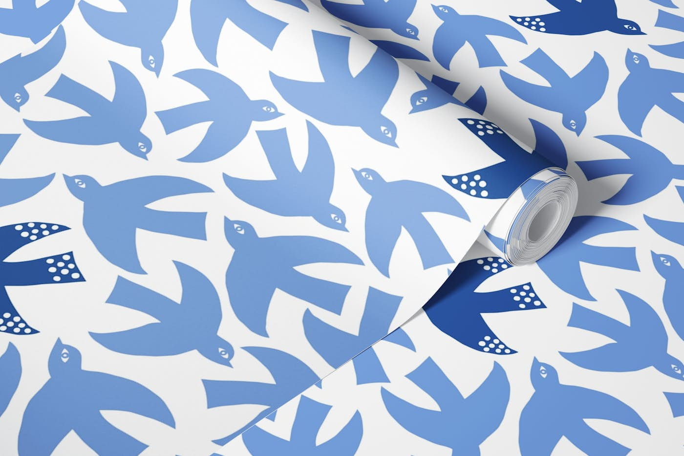 Papercut birds - blue wallpaper roll