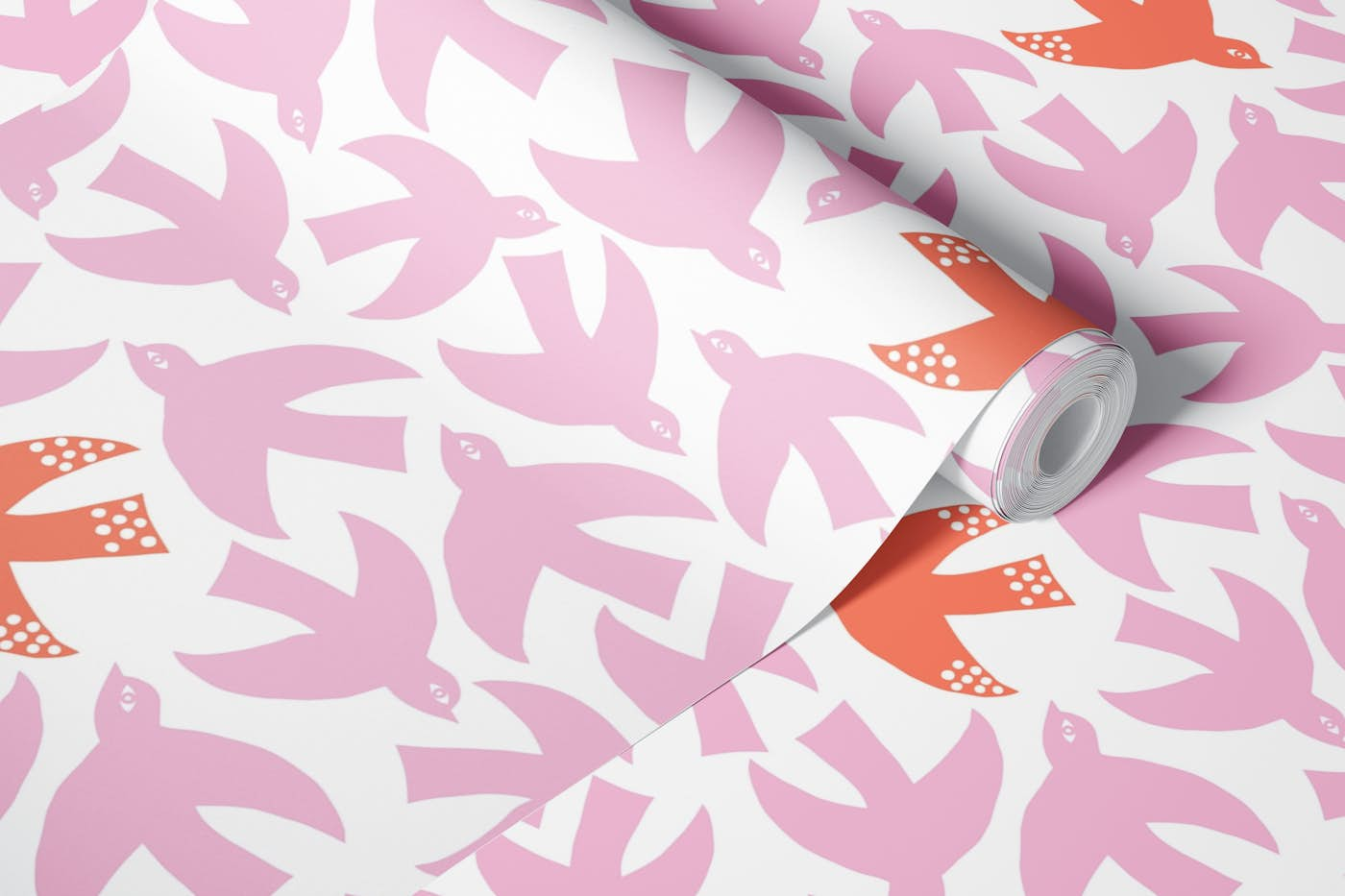 Papercut birds - pink wallpaper roll