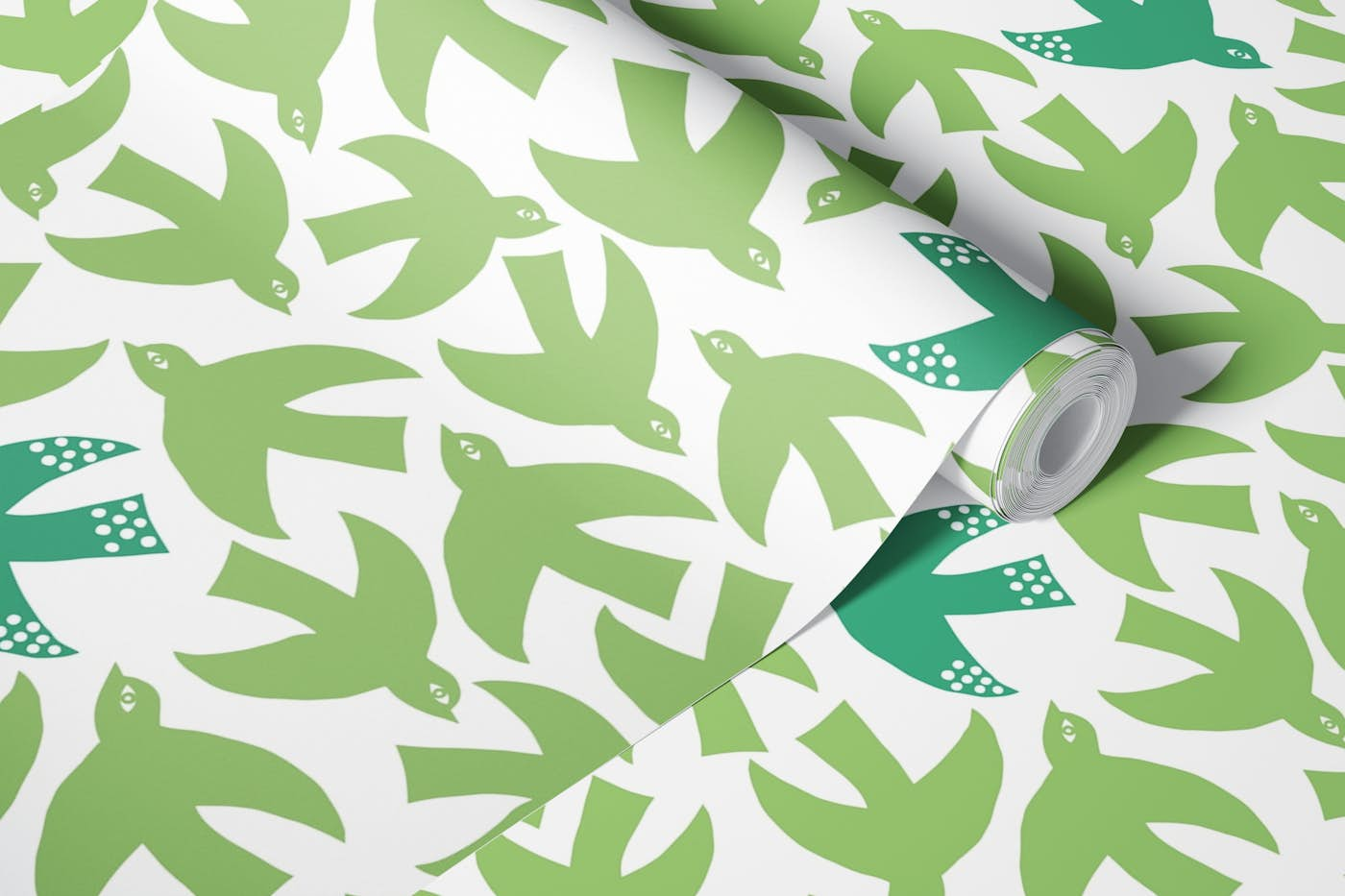 Papercut birds - green wallpaper roll