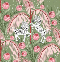 Zebra and Protea - green tapet