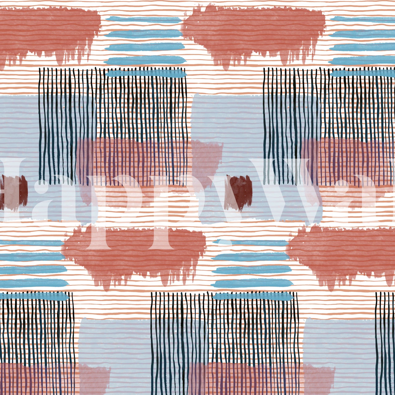 Abstract Geo Striped Red wallpaper in a room