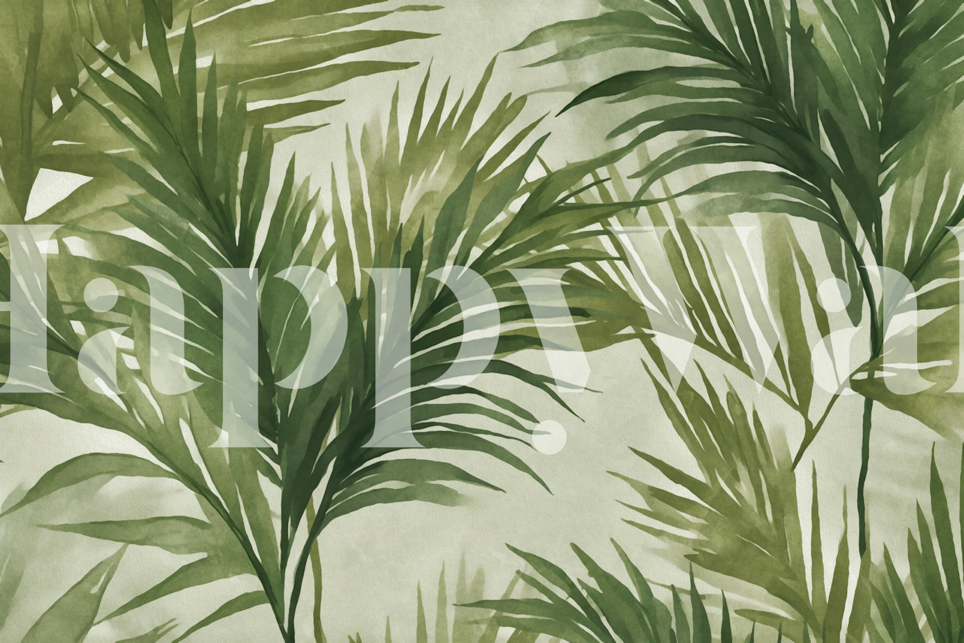 Lush green palm fronds behang in een kamer