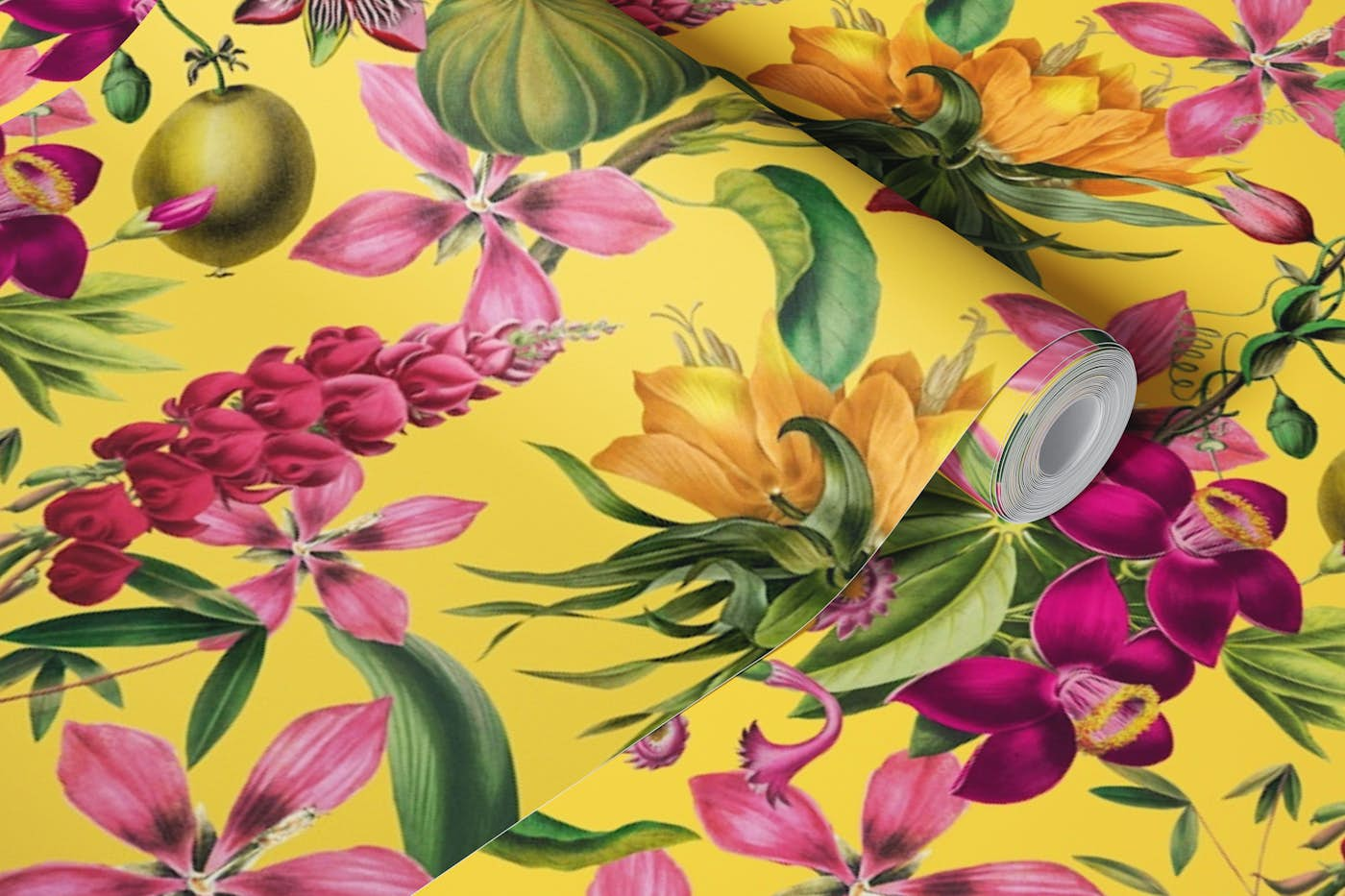 Tropical Bloom Serenade Exotic Flora Yellow wallpaper roll