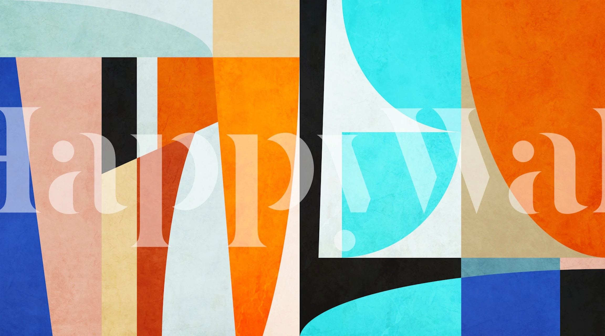 Colorful abstract geometric shapes in blue, orange, and pink wallpaper