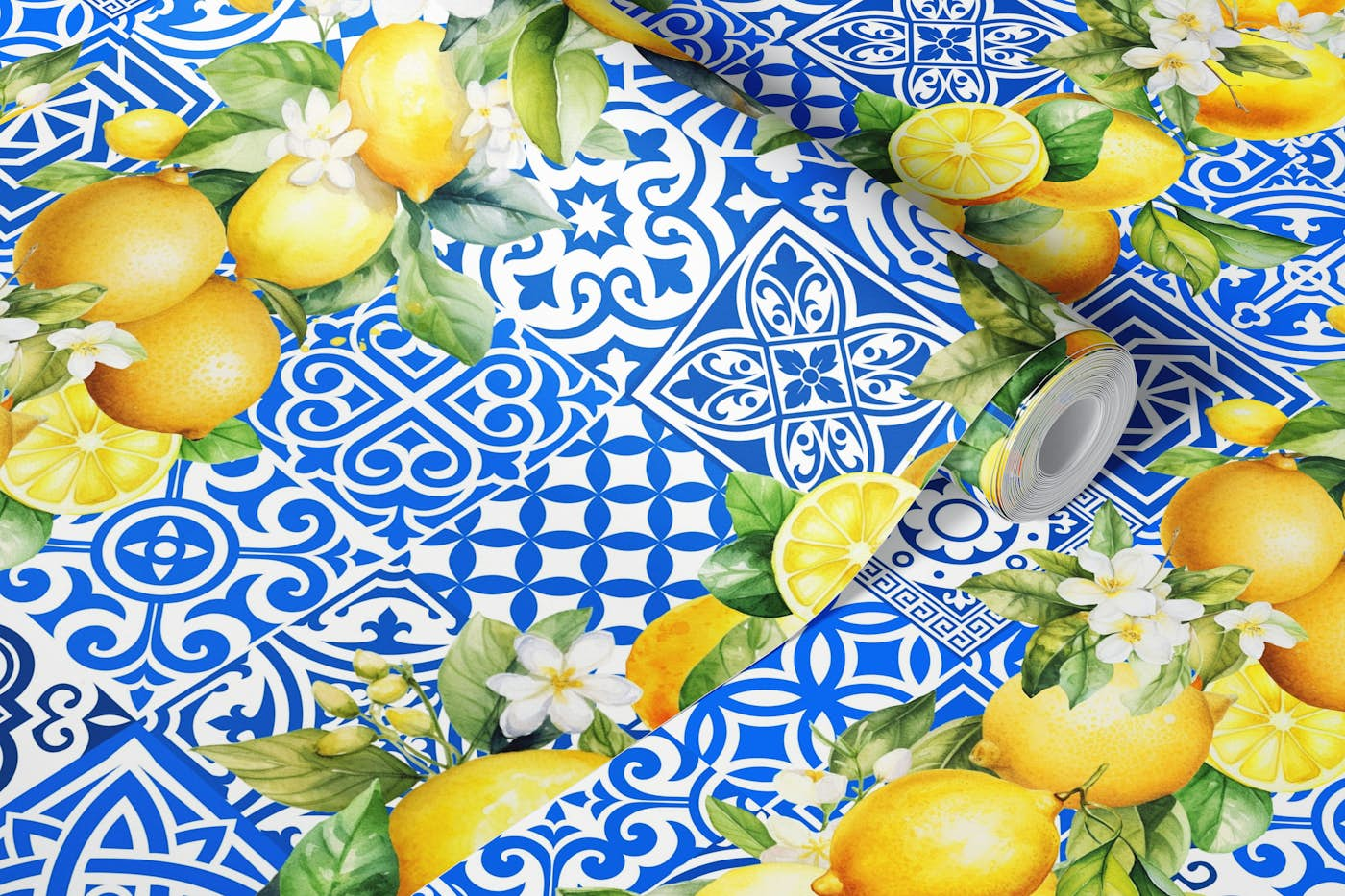 Lemon Blossoms on Ceramic Tiles 2 wallpaper roll