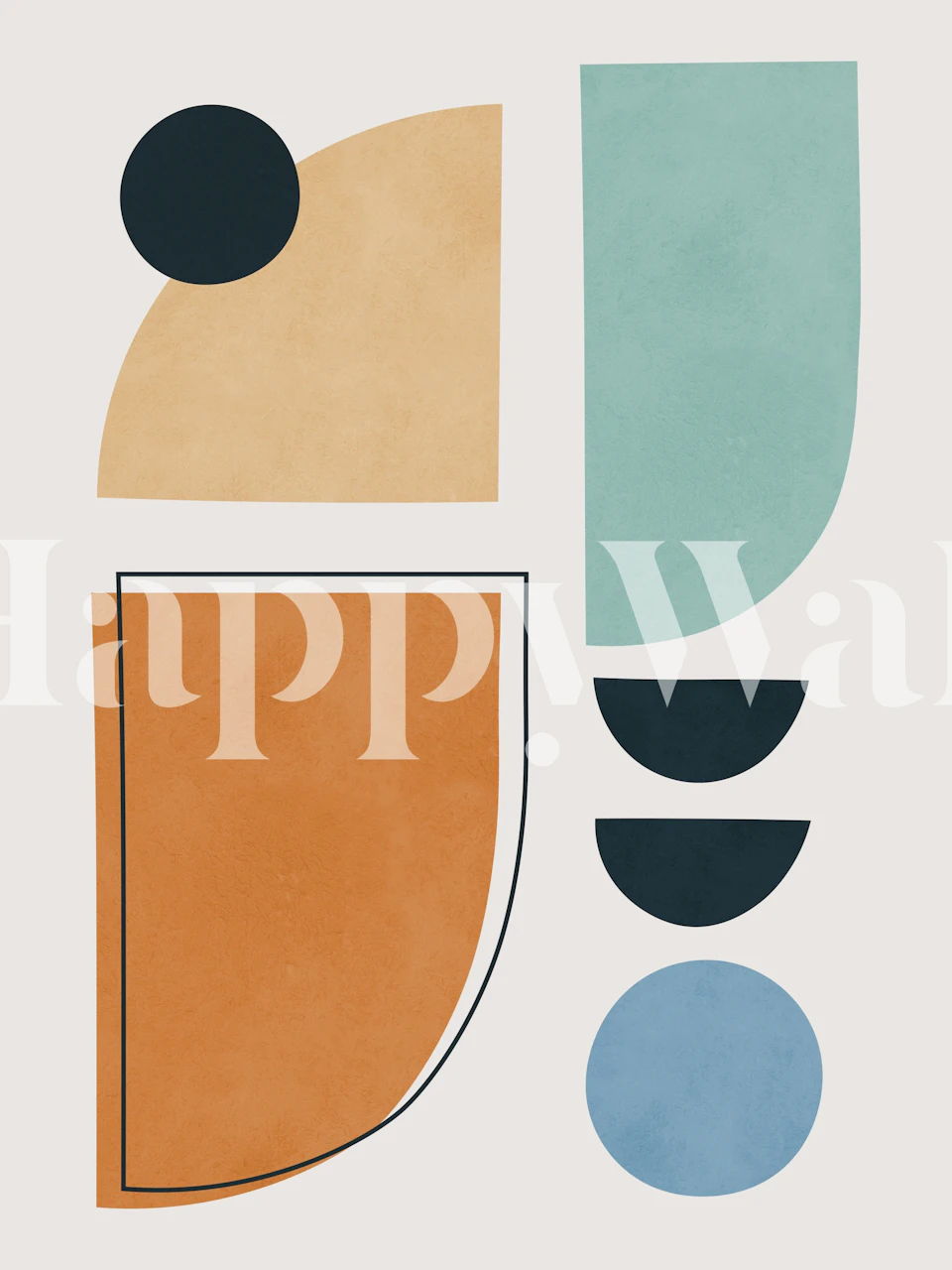 Geometric colorful shapes: semicircles and circles in blue, orange, and green wallpaper