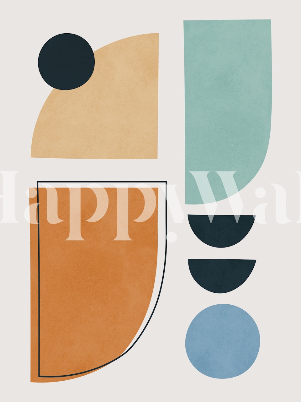 Geometric colorful shapes: semicircles and circles in blue, orange, and green wallpaper