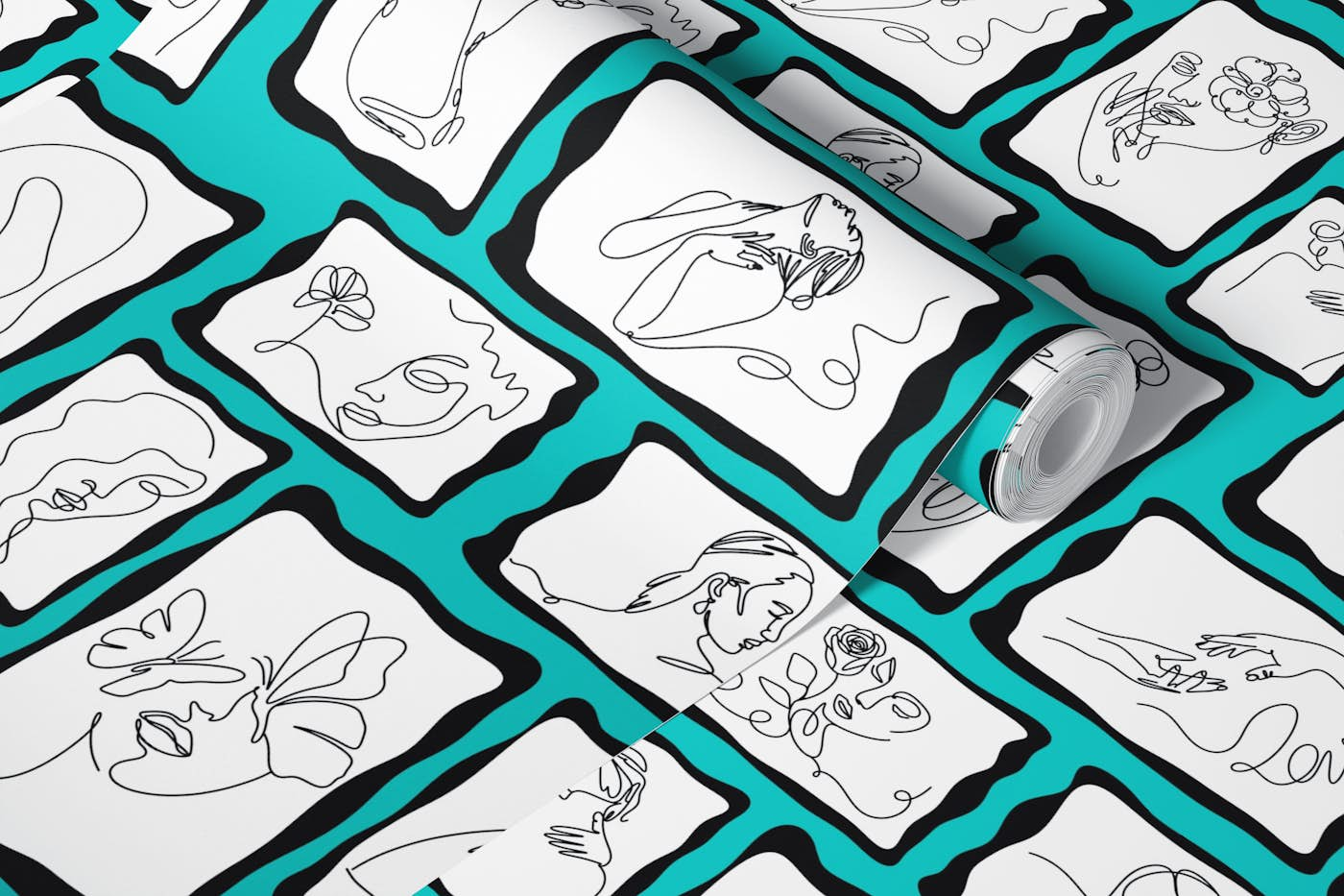 Line Art Gallery 1 turquoise wallpaper roll