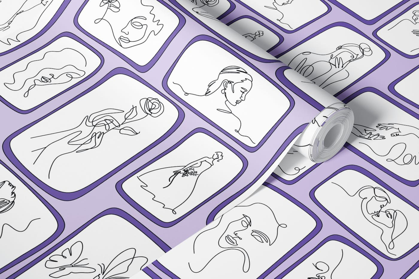 Line Art Gallery 3 purple wallpaper roll