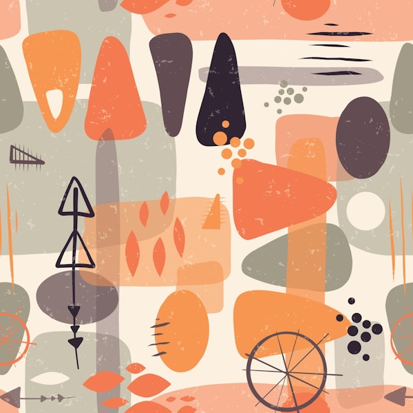 Mid Century Modern Shape Collage Orange Peach