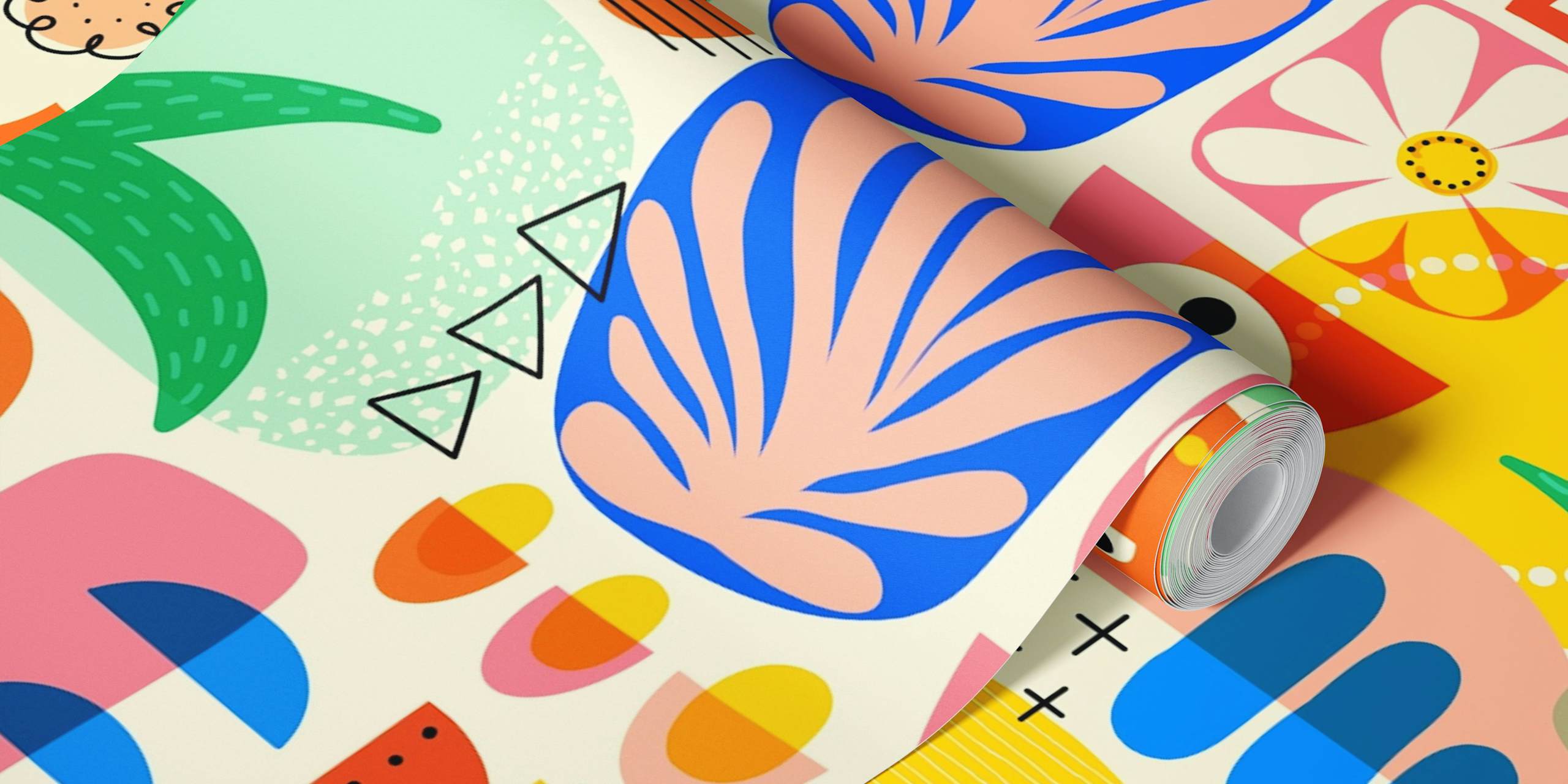 Colorful abstract shapes and patterns in bright colors wallpaper