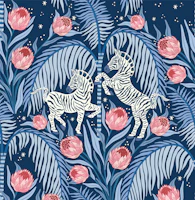 Zebra and Protea - dark blue tapet