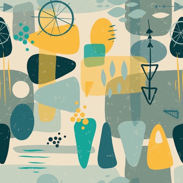 Mid Century Shapes Collage Blue Teal